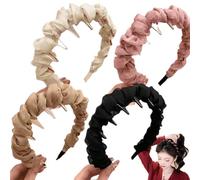 Basicallyt - Cerchietto per capelli con perle artificiali a forma di teschio alto, stile vintage, antiscivolo, reversibile, con denti, accessorio per capelli alla moda da donna (4 pezzi, pizzo, taglia