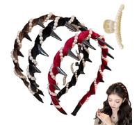 Basicallyt Retro High Skull Pearl Headband, Vintage High Cranium Artificial Pearl Hairband, Versatile Wave Headbands, Women Pearl Heaband for Weddings, Daily Wear (3pcs) (Brown+Black+Burgundy, 1)