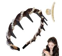 Basicallyt Retro High Skull Pearl Headband, Vintage High Cranium Artificial Pearl Hairband, Versatile Wave Headbands, Women Pearl Heaband for Weddings, Daily Wear (3pcs) (Brown, 1)