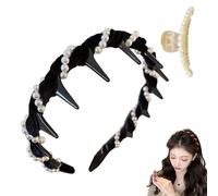 Basicallyt Retro High Skull Pearl Headband, Vintage High Cranium Artificial Pearl Hairband, Versatile Wave Headbands, Women Pearl Heaband for Weddings, Daily Wear (3pcs) (Black, 1)