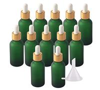 BasicPacking 12 Pezzi Verde Opaco Bottiglie Contagocce in Vetro 30 ml, Ambra Vuoto Flaconi con Pipetta Contagocce d'oro, per Olio Essenziale, Aromaterapia con Imbuti