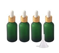 BasicPacking 4 Pezzi Verde Opaco Bottiglie Contagocce in Vetro 30 ml, Ambra Vuoto Flaconi con Pipetta Contagocce d'oro, per Olio Essenziale, Aromaterapia con Imbuti