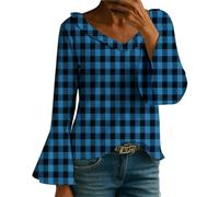 Basics Under Shirt Donna Primavera e Autunno Seven Minutes of Bell Manica V Collo Pressato Pieghe Tinta Unita T Shir Fashion Top Teen Girl, blu cielo, M