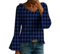 Basics Under Shirt Donna Primavera e Autunno Seven Minutes of Bell Manica V Collo Pressato Pieghe Tinta Unita T Shir Fashion Top Teen Girl, Blu scuro, XXL