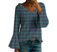 Basics Under Shirt Donna Primavera e Autunno Seven Minutes of Bell Manica V Collo Pressato Pieghe Tinta Unita T Shir Fashion Top Teen Girl, Verde, 4XL