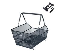 Basil Cento Multi System, cestino per bicicletta, nero, con fondo multi sistema NX, compatibile con MIK, Racktime e altre piastre portatutto comuni, resistente alle intemperie e robusto, ideale per la