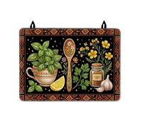 Basil - Copertura superiore per stufa elettrica, cucchiaio rustico a base di erbe limone, nessuna superficie in poliuretano verde, copertura per piano cottura in vetro, decorazione per piano di lavoro