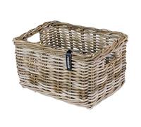 Basil DAX L - Cestino per bicicletta in rattan, elegante, rettangolare, per portapacchi anteriore, grigio intrecciato a mano, 30 l, ideale per biciclette da uomo e da donna