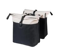 Basil Vive Doppia Borsa Bicicletta Portapacchi - 28-35L - Con Piastra adattatore MIK - Impermeabile - Riflettente - In Materiale Riciclato - 30X14X38cm - Bianco/Nero