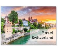 basilea, svizzera, vecchio, città, con, rosso, pietra, munster, cattedrale, su, il, reno, fiume., frigorifero magnete