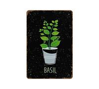 Basilico Erbe Cucina Illustrazione Stampa Grafica Erbe Giardino Piante Cibo Italiano Decorazione Domestica Regalo Novità Caffè Caldo Metallo Targhe di latta Retro Piatto Dessert Negozio Cafe Decor
