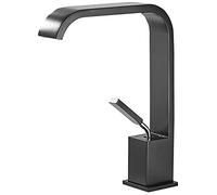 Basin Faucet, Waterfall Bathroom Sink Single Handle Hot and Cold Mixer Tap, Brass One Hole Wash Faucet,Black (White)
