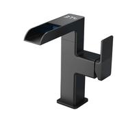 Basin Faucet Waterfall LED Light Temperature Digital Display 360 Degree Rotation Hot Cold Water Sink Mixer Wash Tap For Bathroom(Black)