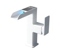 Basin Faucet Waterfall LED Light Temperature Digital Display 360 Degree Rotation Hot Cold Water Sink Mixer Wash Tap For Bathroom(Chrome)