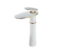Basin Mixer Taps Waterfall Faucet Toilet Bathroom Cabinet Washbasin Above Counter Basin Full Copper Single Hole Basin Cold and Hot Water Faucet Black, White + Gold High