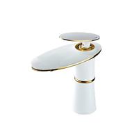 Basin Mixer Taps Waterfall Faucet Toilet Bathroom Cabinet Washbasin Above Counter Basin Full Copper Single Hole Basin Cold and Hot Water Faucet Black, White + Gold High