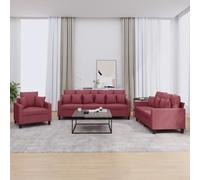 Basinlix Set di mobili imbottiti da 3 pezzi con cuscino, in tessuto rosso vino, set per soggiorno, divano ad angolo, divano letto, paesaggio con spazio e comodi braccioli per il relax e la convivenza