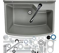 Basino di versamento del gospo con raccordo in piedi, lavandino 61 cm x 44 cm x 23,5 cm, lavaggio con overflow e sifone, lavandino, inclusi accessori, bagno (grigio)