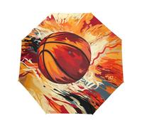 Basket Arancione In Stile Cartoon Ombrello Pieghevole Automatico Ombrelli Antivento Protezione UV da Viaggio per Bambini Ragazzi Ragazze
