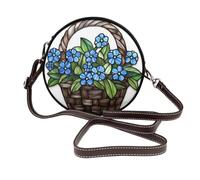Basket Of Forget-Me-Nots - Borsa a tracolla da donna, rotonda, in pelle