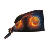 Basket on Fire and Water Flame Splashing (berretto da lavoro per pulizia fantasia con cinghia regolabile, adatto per chef, lavoratori in palestra e altre applicazioni di lavoro, colore: Nero