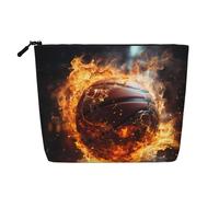 Basket on Fire and Water Flame Splashing Borsa da toilette e cosmetici da donna, borsa unisex per articoli da toeletta, borsa per la cura personale, nera, taglia unica