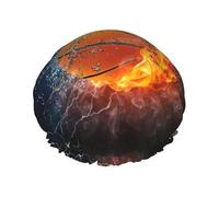 Basket on Fire e Water Flame Splashing (Cuffia da doccia per donne e uomini, riutilizzabile a doppio strato, con fascia elastica, taglia L
