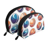 Basket, Pallavolo, Baseball Stampato Trucco Borse 2 Pezzi Portatile Shell Viaggio Toiletry Bag, bianco, Taglia unica