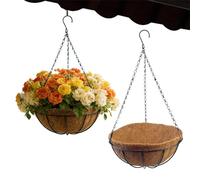 Basket Planter - 2Pcs 12 Inch Hanging Metal Pots, Hanging Garden Planters with Coco Coir Liner and Chain, Iron Metal Flower Pots for Indoor Outdoor Plants Balcony Patio Porch Wall Home Decor Use