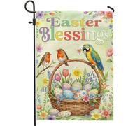 Basket Spring Festive Birds Flowers Easter Green Bandiere Verticale Colore Vivido Bandiera Resistente Alle Intemperie Bandiera Da Giardino Per Interno Esterno Cortile 30X45Cm