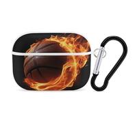 Basketball On Fire - Custodia protettiva per AirPods Pro 2, antiurto, rigida, per donne e uomini, compatibile con custodia Airpod Pro di 2a/1a generazione con portachiavi, bianco
