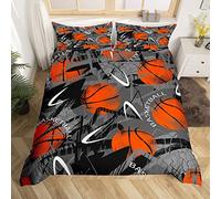 Basketball - Set copripiumino da 220 x 240 cm, motivo: sfera 3D, colore: rosso e grigio