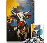 Basquiat Kuh 1000-teiliges Puzzle für Erwachsene und Jugendliche, hilft dem Gehirn beim Trainieren, süchtig machendes Spielzeug, um Geduld zu fördern, geeignet für Paare, 38x26cm