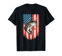 Bass Fishing Big Mouth Jumping sopra Bandiera Americana Maglietta