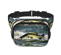 Bass Fishing Wave Print Square Double Layer bag Waist Bag Trendy Pack Borsa da viaggio con Bel regolabile, nero, Taglia unica