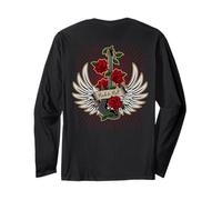 Bass Guitar Wings Roses Vintage Rock And Roll Maglia a Manica