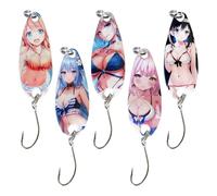 Bass Lures - 1,26 pollici Beach Girl Design Paillettes Bits | 5 pezzi Hard Baits | Beach Girl Design Angling Baitss Tackle for Saltwater | Fishing Spoons for Lake River Sea Stream Shore Boat