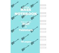 BASS NOTEBOOK. Sheet music with Staff + Tablature: Light Blue cover, white paper, A4 size, ideal for bassists. 6 staff + tablatures per page.