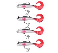 Bass pesca ad esca morbida esca di grob della giduoto gira con 2 ganci ad alta cattura coda flessibile per la pesca in acqua salata materiale in PVC in PVC rosso 4 pezzi