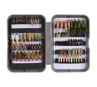 Bassdash Kit di esche da pesca a mosca con scatola ninfa Beadhead pesca bagnata mosche secche per trota, spigola, salmone