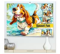 Basset Fun. Niedliche Hunde Cartoons zum Schmunzeln (hochwertiger Premium Wandkalender 2026 DIN A2 quer), Kunstdruck in Hochglanz: Liebliche Cartoons von zauberhaften Hunden