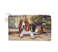 Basset Hound at The Gate - Borsa portamonete in tela personalizzata per cambio portamonete piccola borsa per il trucco per uomo donna 19,1 x 11,6 cm, Stile:, Taglia unica, MHXYZHW