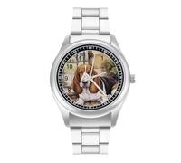 Basset Hound at the Gate - Orologio da polso al quarzo, in acciaio inox, con numeri arabi, per uomo e donna, Stile:, regular, MHXYZHW