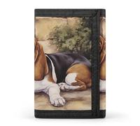 Basset Hound at The Gate - Portafogli a tre ante con tasca frontale e finestrella identificativa, idea regalo per uomini e donne, Stile:, Taglia unica, MHXYZHW