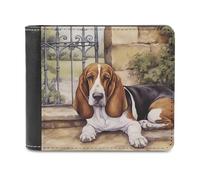 Basset Hound at The Gate - Portafogli con stampa a due pieghe, con scomparti multipli per carte di credito, per uomini e donne, Stile:, Taglia unica, MHXYZHW
