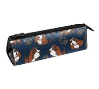 Basset Hound Dog and Footprints - Astuccio per cancelleria, matite, cosmetici, borsa compatta con cerniera, Multi, 5.5 ×6 ×20CM/2.2x2.4x7.9 in, Organizer per borse