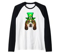 Basset Hound Dog St Patricks Day Leprechaun Lucky Shamrock Maglia con Maniche Raglan