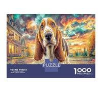 Basset Hound in Town 1000 Pezzi Puzzle Classico Pet Art Bundle Puzzle Cartone Premium - Hit Tra Gli Anziani Appassionati, Regalo Di Inaugurazione, Divertimento Indoor E Feste 70x50cm/1000pcs