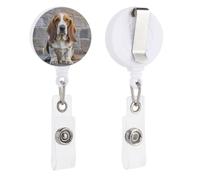 Basset Hound - Porta badge retrattile con clip per documenti d'identità e portachiavi, porta badge identificativo, clip per badge, per impiegati, dottori, infermieri