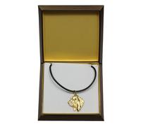 Basset Hound tipo 3 - collana rivestita in oro in una scatola, Art Dog IT